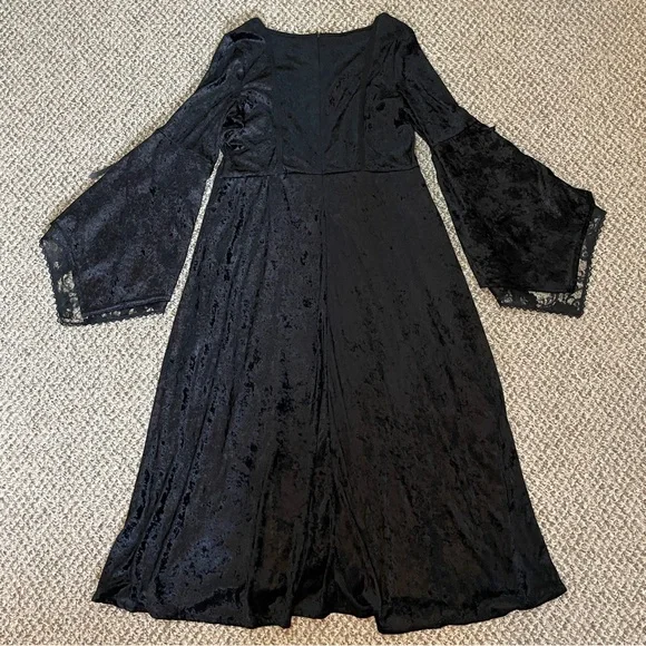 Vintage 90s Lip Service Crushed Velvet Lace Up Corset Maxi Dress - Black - Picture 2 of 14